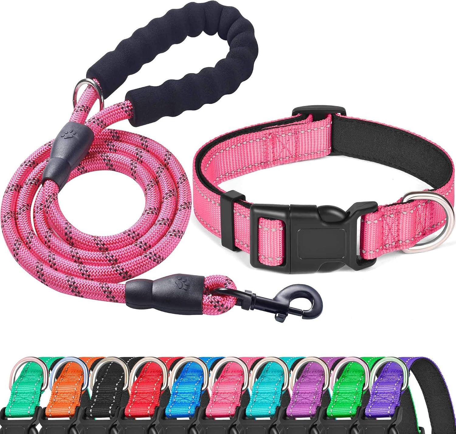 Ladoogo Reflective Dog Collar Padded with Soft Neoprene, Medium, Pink Ladoogo Reflective Dog Collar Padded with Soft Neoprene, Medium, Pink