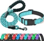 Ladoogo Reflective Dog Collar Padded with Soft Neoprene, Medium, Turquoise