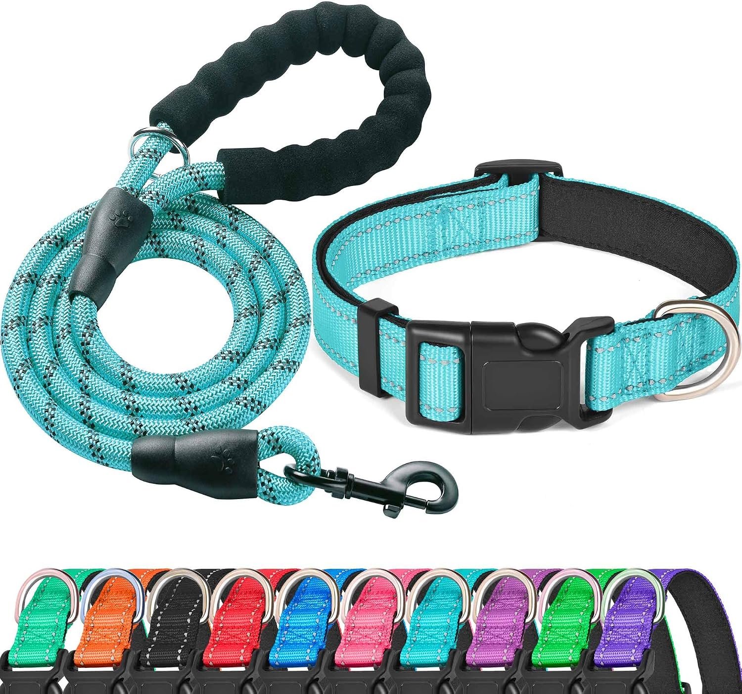 Ladoogo Reflective Dog Collar Padded with Soft Neoprene, Medium, Turquoise Ladoogo Reflective Dog Collar Padded with Soft Neoprene, Medium, Turquoise