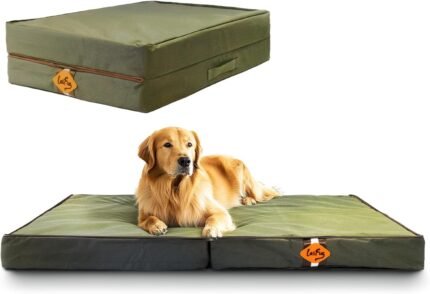 Laifug Outdoor Foldable Waterproof Dog Bed,Army Green,(44”x32”x3.5”)
