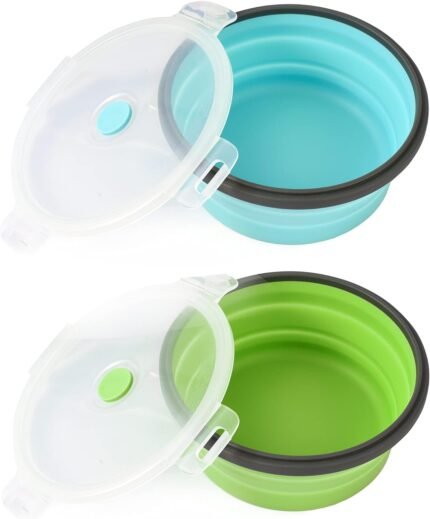 Large Collapsible 40 OZ Travel Dog Bowls, 2 Pack with Lids, Foldable Silicone Food & Water Bowl for Large Dogs, Lightweight & Leak Proof, Perfect for Outdoor Travel, Camping & Hiking