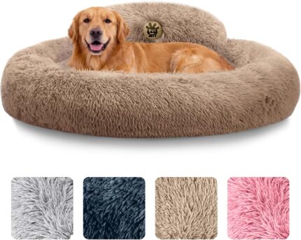 Large Dog Bed – 36” Calming Donut Dog Beds, Dog Beds Large Sized Dog,Beige