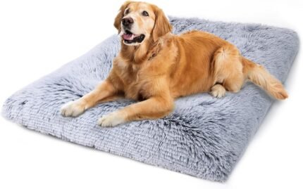 Large Dog Bed Crate Pad 35″, Washable Soft Plush Pet Mats for Sleeping Grey