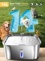 Large Dog Water Fountain 14L/3.7Gal, Stainless Steel Pet Fountain for Large Dogs and Multi-Pets Families, with Visible Window & Extra Wide Drinking Area, Square Design Enlarges Capacity & Saves Space - Image 2