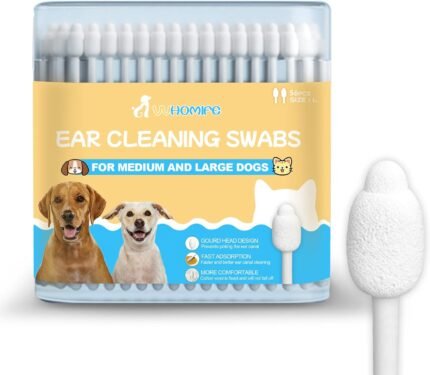 Large-Head Dog Ear Swabs, Gourd Cotton Tips, 56 pcs