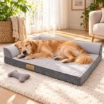 Large Orthopedic Dog Bed, Calming Waterproof Memory Foam Dog Sofa Bed for Large Dogs with Removable Washable Cover & Non-Slip Bottom, Warm Plush Pet Bed, Light Grey, 40”x32”