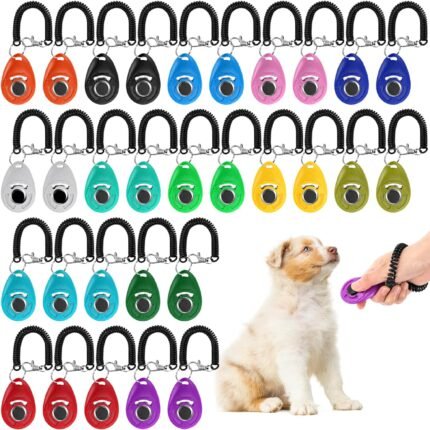 Lawei 30 Pcs Dog Training Clicker with Wrist Strap, 14 Color Pet Training Clickers for Dogs Cats Birds Horses, Durable Animal Behavior Trainer Clicker Kit for Obedience and Positive Reinforcement