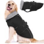 LeLePet Waterproof, Windproof Dog Coat (Black, 2XL) – Reflective, Adjustable, Polyester Cold Weather Coat with Fleece Lining for Large Dogs
