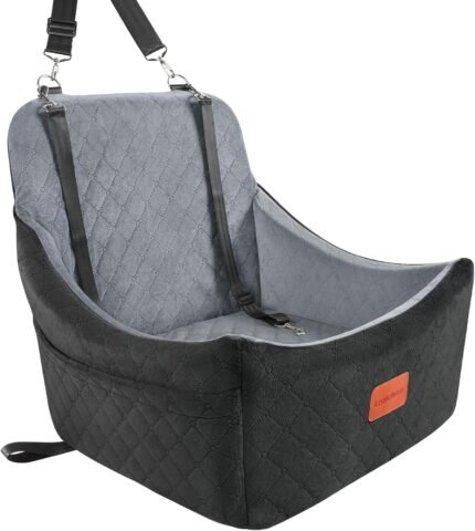 Lealchum Dog car seat for Medium Dogs,Easy to Install with Adjustable Straps,Anti Slip Bottom pet car Bed,Fully Detachable and Washable pet Travel Bed (Black/Grey, Medium)