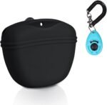 Left&Right Dog Clicker Training Kit,Silicone Dog Training Treat Pouch and Dog Clickers,Dog Treat Bag with Clicker Training for Dogs,Pet Treat Bag with Magnetic Buckle Closing and Waist Clip,Black