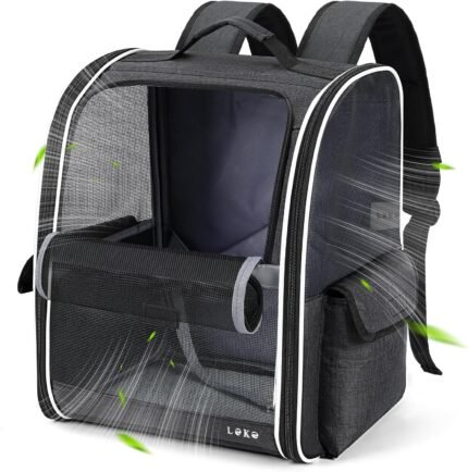Lekereise Dog Carrier Backpack for Small Medium Dogs Cats up to 18 lbs, Breathable Pet Backpack Carrier with 3 Entrances, Collapsible Cat Backpack Carrier, Travel Hiking Puppy Backpack