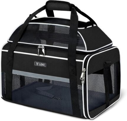 Lekereise Top-Expandable Pet Carrier 18x11x11Inch Delta American United Airline Approved Soft Sided Underseat to 15lbs Travel Carriers for Small Dogs Cats with Locking Safety Zippers Anti-Scratch Mesh