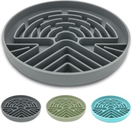 Lesipee Slow Feeder Dog Bowl for Large & Small Dogs, Anti Choking Puzzle Dog Food Bowl with Non-Slip Base, Interactive Pet Slow Eating Tool, Silicone Cat Feeding Mat for Puppies & Cats(Grey)