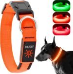 Light Up Dog Collar, Rechargeable USB Collar, Waterproof, Luminous LED Collar, Adjustable, Super Bright, Night Walking for Small Medium Large Dogs, Orange, L