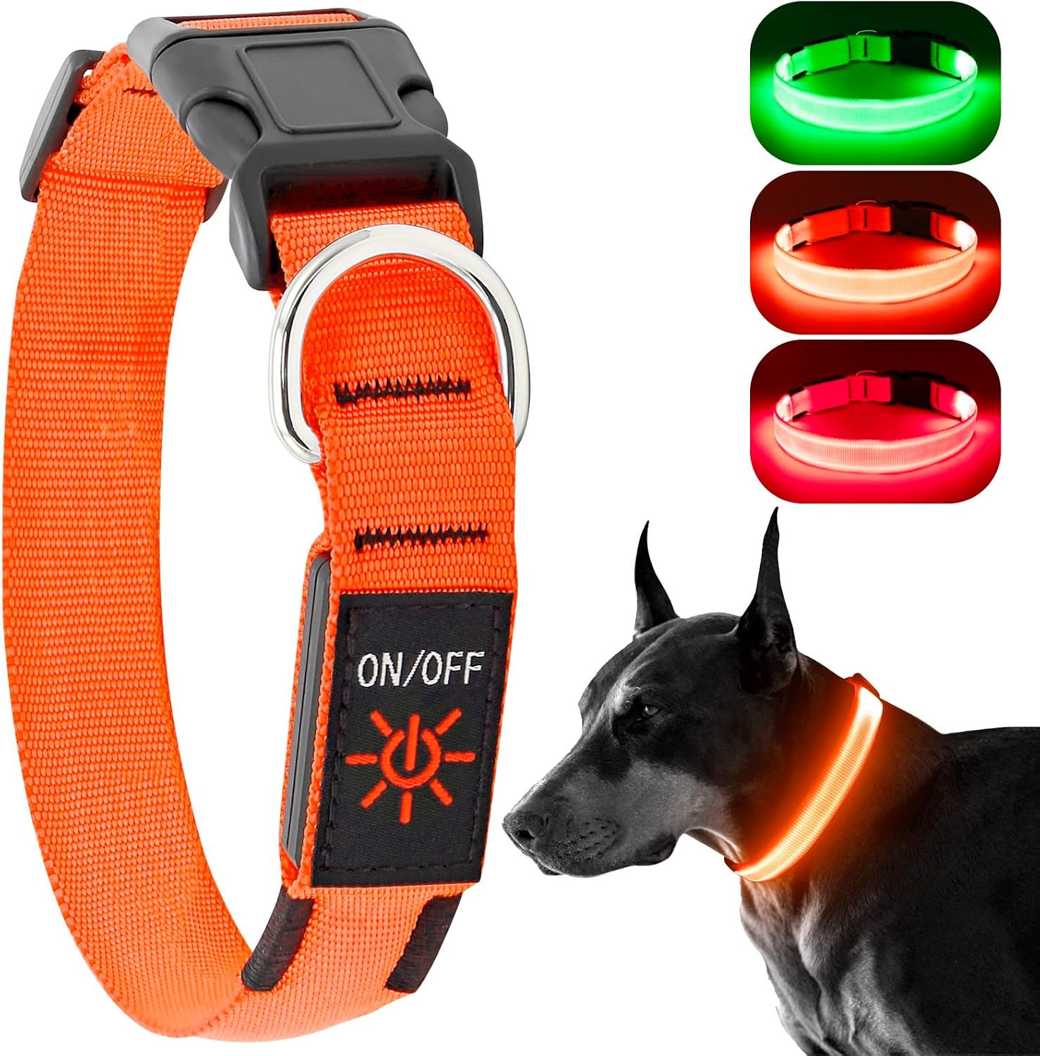 Light Up Dog Collar, Rechargeable USB Collar, Waterproof, Luminous LED Collar, Adjustable, Super Bright, Night Walking for Small Medium Large Dogs, Orange, L Light Up Dog Collar, Rechargeable USB Collar, Waterproof, Luminous LED Collar, Adjustable, Super Bright, Night Walking for Small Medium Large Dogs, Orange, L