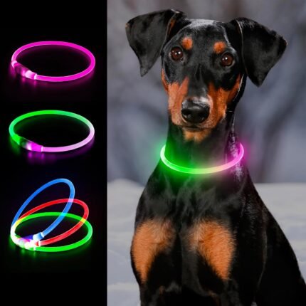 Light up Dog Collar, LED Dog Collar USB Rechargeable, YFbrite Waterproof Dog Collar Light for Small, Medium, Large Dogs & Cats (Pink+Green)