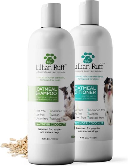Lillian Ruff PRO Formula Deodorizing Oatmeal Dog Shampoo & Conditioner Set – Calm Itching & Allergies, Ultra-Nourishing Dry Skin Relief – Oatmeal, Aloe, Coconut Oil, Lavender & Provitamin B5, USA Made
