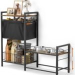 Lomivra Elevated Dog Bowl Stand with Toy Bin Basket, 4 Height Adjustable Raised Feeding Station Cabinet, Lifted Food and Water Bowl Holder, Pet Storage Organizer for Large Medium Small Dogs