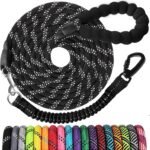 Long Dog Leash 10 FT: Heavy Duty Rope Leashes for Dogs Training with Swivel Lockable Hook Reflective Threads Bungee and Padded Handle – Dog Lead for Large Small Medium Dogs Outside Walking Hiking