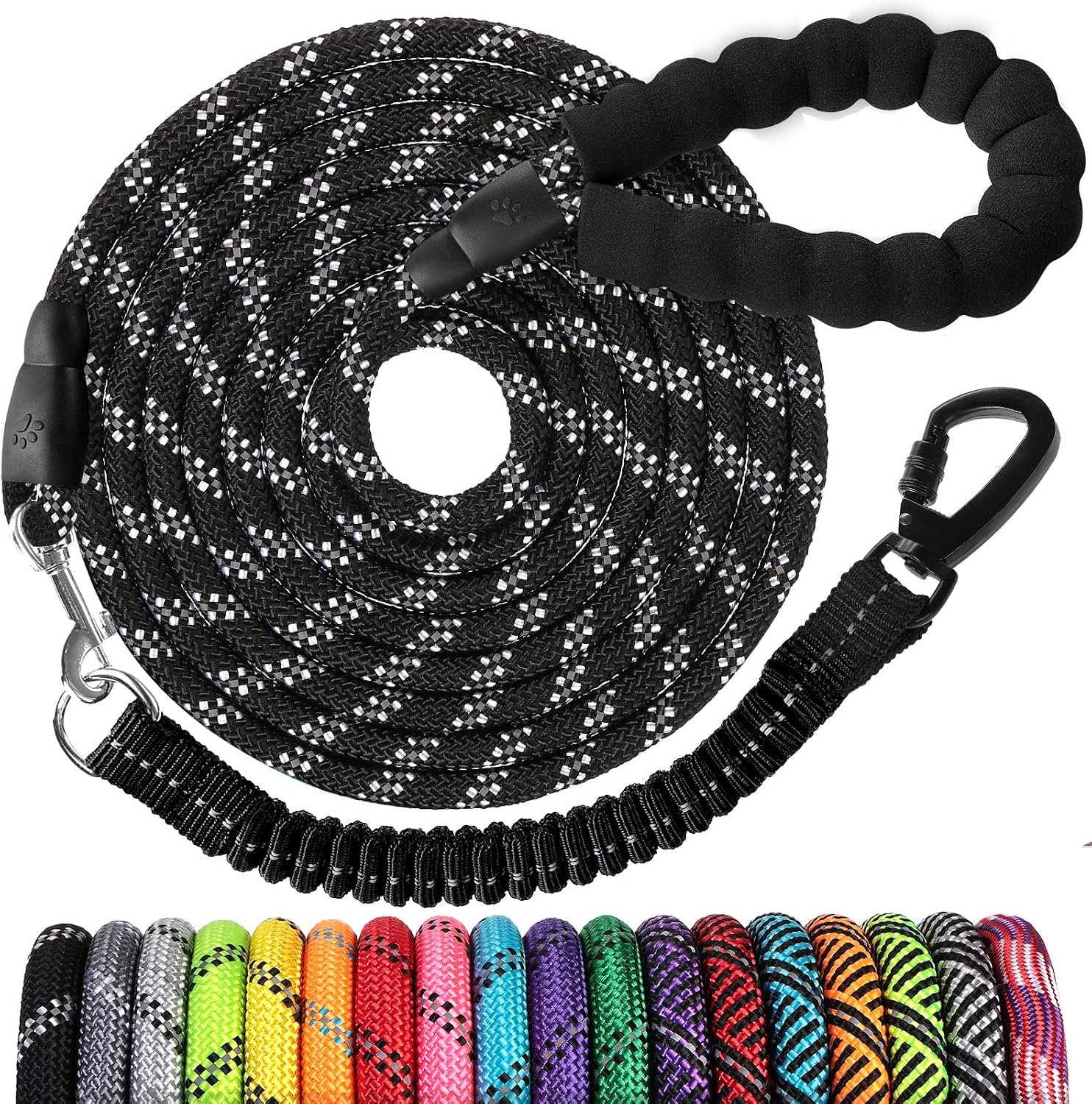 Long Dog Leash 10 FT: Heavy Duty Rope Leashes for Dogs Training with Swivel Lockable Hook Reflective Threads Bungee and Padded Handle – Dog Lead for Large Small Medium Dogs Outside Walking Hiking Long Dog Leash 10 FT: Heavy Duty Rope Leashes for Dogs Training with Swivel Lockable Hook Reflective Threads Bungee and Padded Handle – Dog Lead for Large Small Medium Dogs Outside Walking Hiking