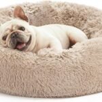 Love’s cabin Calming Dog & Cat Bed, Cat Bed for Indoor Cats, Anti-Anxiety Donut Round Bed, Fluffy Warming Pet Bed for Small Medium Dogs and Cats, Beige Taupe 20″/24″