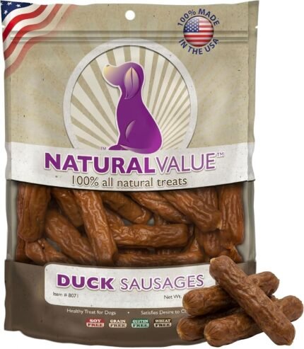 Loving Pets Natural Value Duck Sausages – Soft Jerky Dog Treats for Large & Small Breeds – Healthy Gluten, Wheat, Soy & Grain Free Pet Treats for Dogs