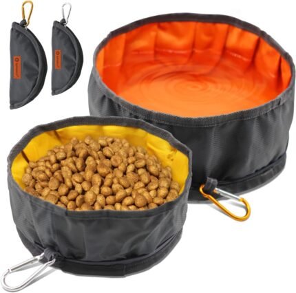 LumoLeaf Collapsible Dog Travel Bowl, 2 Packs Large 68oz/80oz Lightweight Foldable Bowl, Water and Food Bowls for Pets Dogs with Zipper (8+10 Cups)