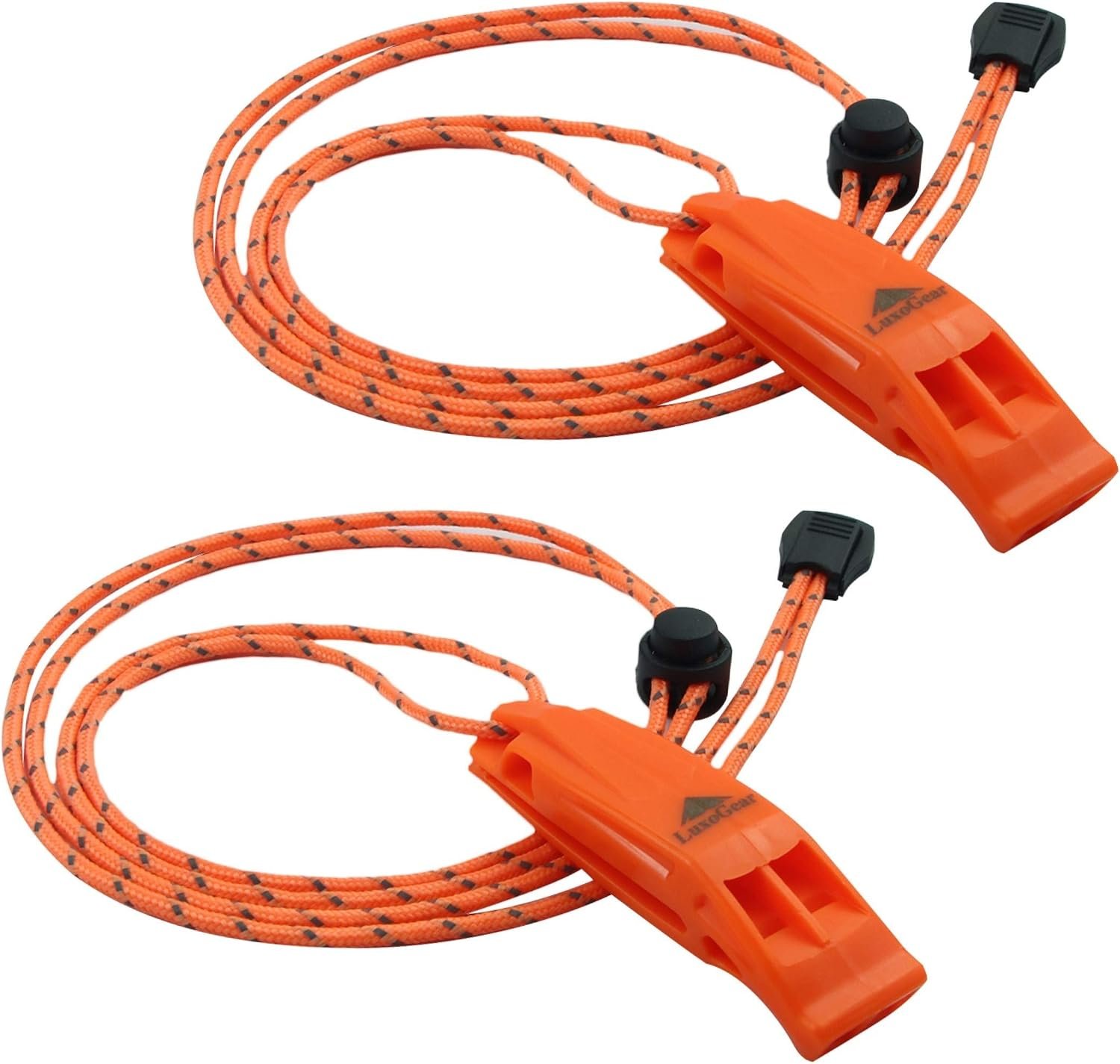 LuxoGear Emergency Whistles with Lanyard Safety Whistle Survival Shrill Loud Blast for Kayak Life Vest Jacket Boating Fishing Boat Camping Hiking Hunting Rescue Signaling Kids Lifeguard Plastic 2 Pack LuxoGear Emergency Whistles with Lanyard Safety Whistle Survival Shrill Loud Blast for Kayak Life Vest Jacket Boating Fishing Boat Camping Hiking Hunting Rescue Signaling Kids Lifeguard Plastic 2 Pack