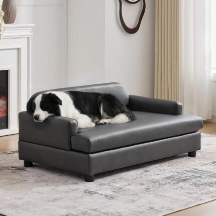 Luxury Dog Sofa Bed Elevated Pet Couch with Durable Waterproof Leather