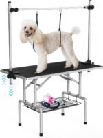 Lyromix 42'' Foldable Dog Grooming Table with Arms/Nooses/Mesh Tray, Black