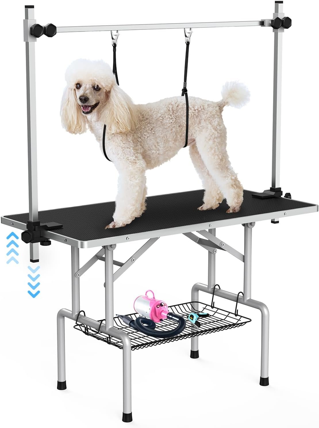 Lyromix 42” Foldable Dog Grooming Table with Arms/Nooses/Mesh Tray, Black Lyromix 42” Foldable Dog Grooming Table with Arms/Nooses/Mesh Tray, Black
