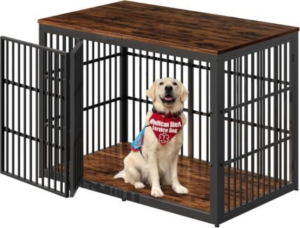 Lyromix 54″ Dog Crate Furniture with Foldable Door, Rustic Brown