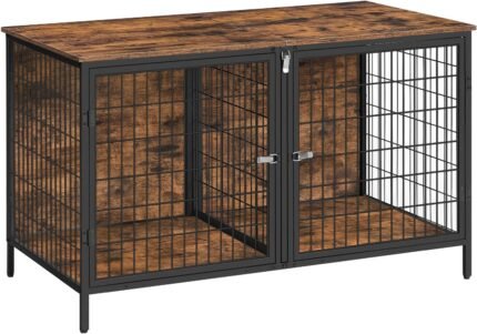MAHANCRIS Dog Crate Furniture for 2 Dogs, 43.3″ Dog Kennel with Removable Divider, Heavy Sturdy Dog Furniture Style Double Cage for Small Medium Dog, Indoor Pet House End Table, Rustic Brown DCHR1201