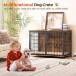 MAHANCRIS Dog Crate Furniture with Cushion, Wooden Dog Kennel with Double Doors, Heavy Duty Dog Cage for Small/Medium/Large Dogs, Indoor Dog House End Table, 39.4" L, Rustic Brown DCHR10701 - Image 2