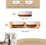 MALACASA Ceramic Dog Bowls Small Size Dog with Wood Stand, 1.5-Cup Ceramic Puppy Bowls for Cats & Small Dogs, Dual Food and Water Bowls with Weighted Non-Slip Base, Glaze Matte,14 Oz - Image 2