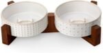 MALACASA Dog Bowl Set, Ceramic Bowls with Walnut Wood Stand, 2 Cups