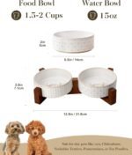 MALACASA Dog Bowl Set, Ceramic Bowls with Walnut Wood Stand, 2 Cups - Image 2