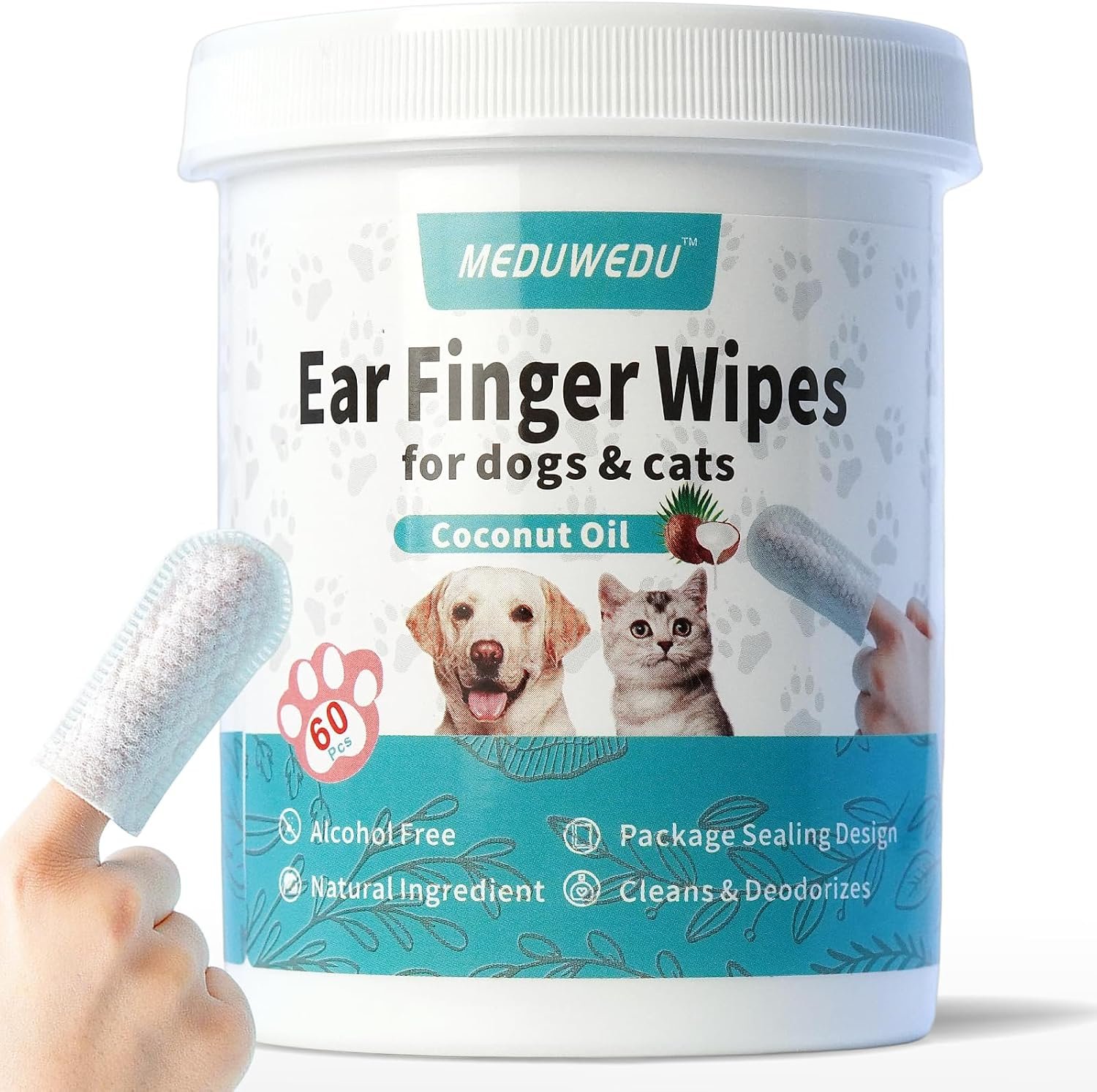 MEDUWEDU Ear Cleaner Finger Wipes 60 Counts, Dog Ear Cleaner, Grooming Kit Care for Dogs and Cats, Soft & Easy Otic Cleaning Pads, Remove Wax, Dirt & Stop Smelly, Itchy, Non-Irritating, Coconut Scent MEDUWEDU Ear Cleaner Finger Wipes 60 Counts, Dog Ear Cleaner, Grooming Kit Care for Dogs and Cats, Soft & Easy Otic Cleaning Pads, Remove Wax, Dirt & Stop Smelly, Itchy, Non-Irritating, Coconut Scent