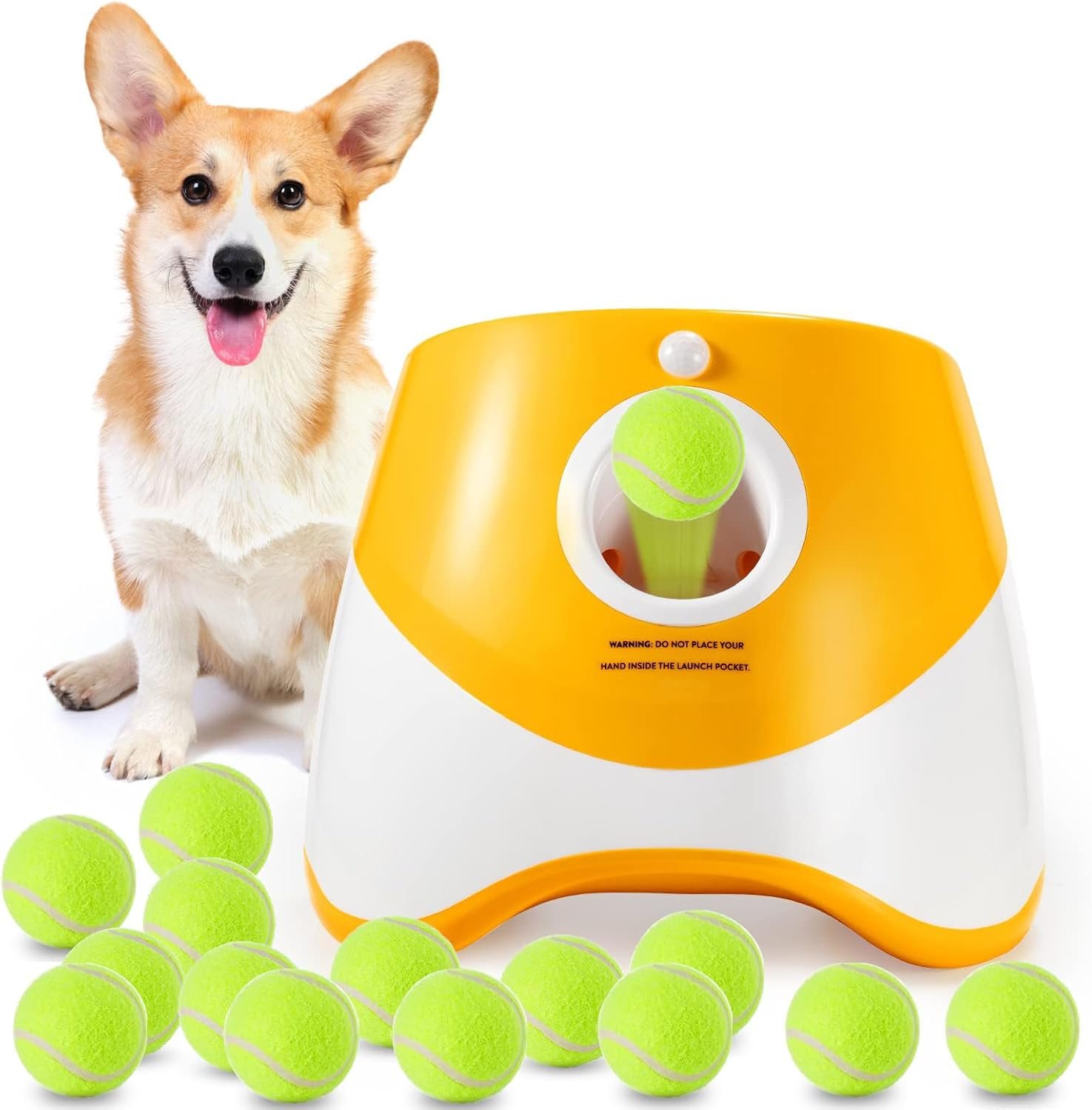 MEKAPLE Automatic Dog Ball Launcher, Dog Ball Thrower with 15 Mini Tennis Balls Sizing 2 Inch and Mesh Bag, Interactive Dogs Toys Tennis Balls Launcher for Small Dogs with 3 Distance Settings MEKAPLE Automatic Dog Ball Launcher, Dog Ball Thrower with 15 Mini Tennis Balls Sizing 2 Inch and Mesh Bag, Interactive Dogs Toys Tennis Balls Launcher for Small Dogs with 3 Distance Settings