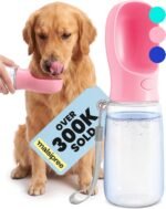 MalsiPree Leak-Proof Portable Dog Water Bottle for Travel - 19 oz, with Pink Bowl - Food Grade Plastic - Dog Bowls - Puppy Essentials - Pet Water Bottle for Trail Hiking, Park Visit & Beach Days