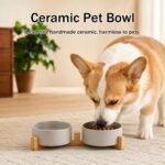 MateeyLife Ceramic Dog and Cat Bowls with Stand, 1.7Cup Dog Bowls Set,Grey - Image 2