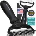 Maxpower Planet Hair Brush – Double Sided Shedding, Dematting Undercoat Rake for Dogs and Cats, Extra Wide Dog Grooming Brush, Reduce Shedding by 95%, Black