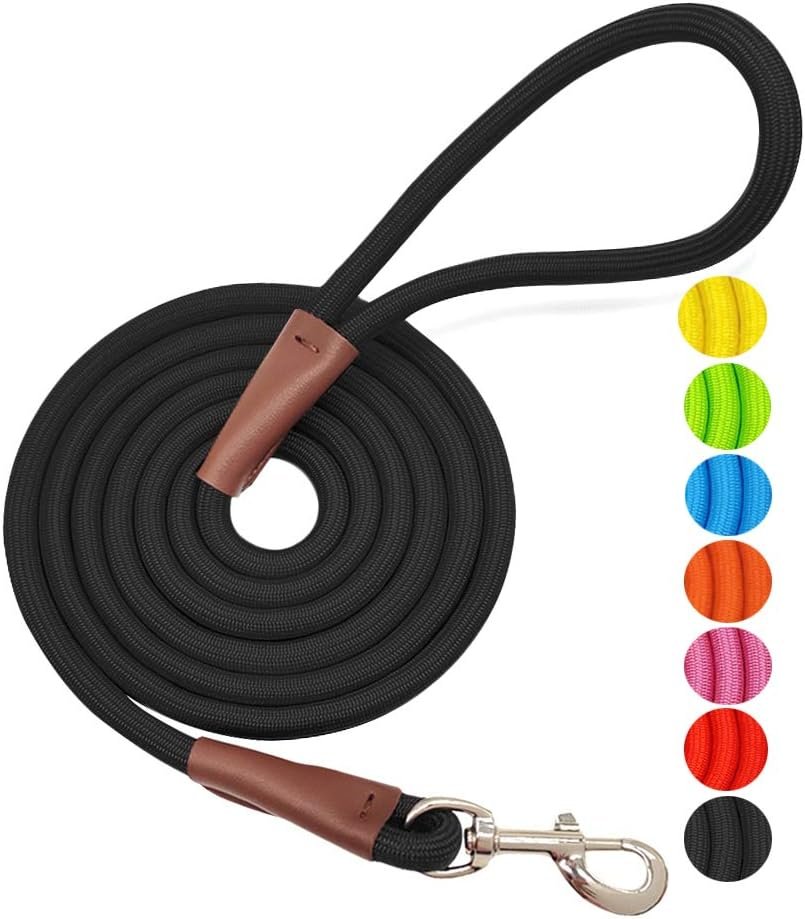 MayPaw 4/6 /8/10 FT Dog Leash, Classic Solid Colors, Strong Nylon Rope Dog Leash Reinforced with Leather Tailor Connection Heavy Duty Silver Clasp (Black, 10ft*1/2″) MayPaw 4/6 /8/10 FT Dog Leash, Classic Solid Colors, Strong Nylon Rope Dog Leash Reinforced with Leather Tailor Connection Heavy Duty Silver Clasp (Black, 10ft*1/2″)