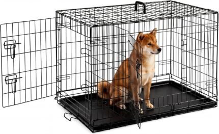 Medium Dog Crate 36 Inch Foldable Double Door Dog Cage Pet Kennel