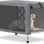 Medium Elevated Dog Crate with Removable Cover, Stainless Steel Dog Kennel