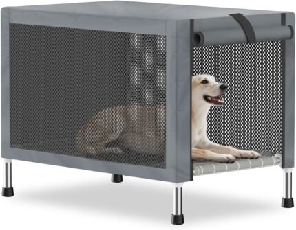 Medium Elevated Dog Crate with Removable Cover, Stainless Steel Dog Kennel