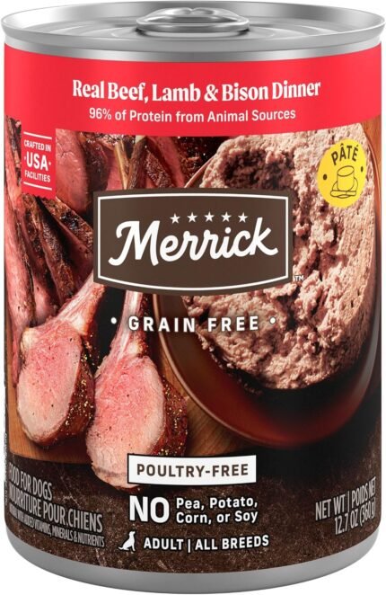 Merrick Grain Free Canned Dog Food, Beef Lamb Bison, 12.7 oz, Pack of 12