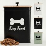 Metal Dog Food Container 5-7lb, 25 Cup w/ Airtight Bamboo Lid, Metal Handle