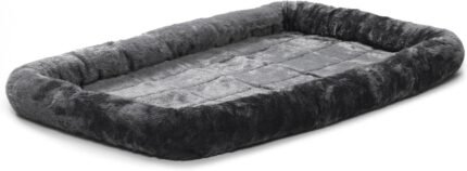 MidWest Homes for Pets QuietTime Dog Bed – Gray Faux Fur Bolster, Ultra-Soft and Machine Washable, Fits 42-Inch Crates and Carriers, for Large Breed Dogs