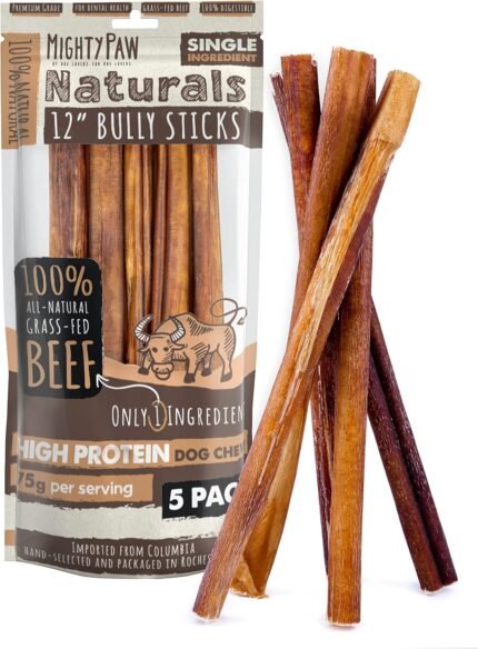 Mighty Paw 12″ Bully Sticks for Dogs – Large, Medium and Small Dog Chew